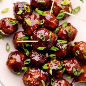 meatballs on platter with toothpicks