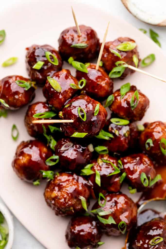meatballs on platter with toothpicks