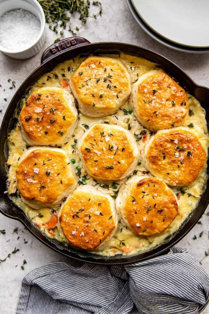 biscuit pot pie in skillet