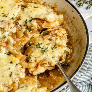 French onion chicken in skillet