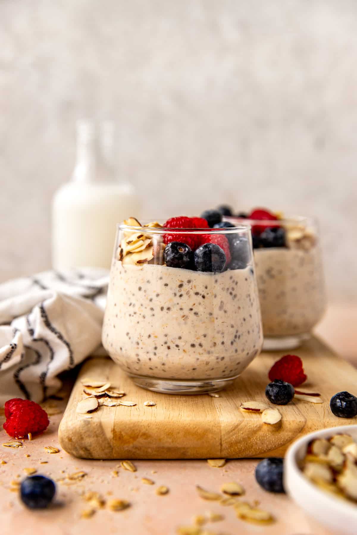 overnight oats in glass with berries