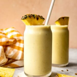 smoothie in glass with pineapple