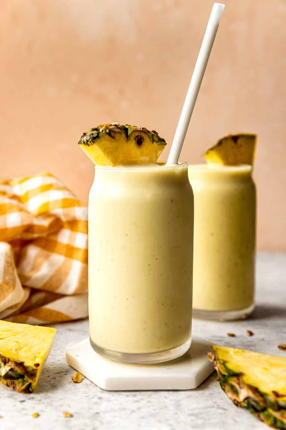 smoothie in glass with pineapple 