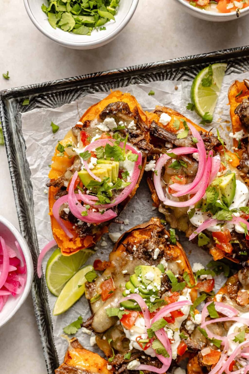 Slow Cooker Beef Enchilada Stuffed Sweet Potatoes All the Healthy Things