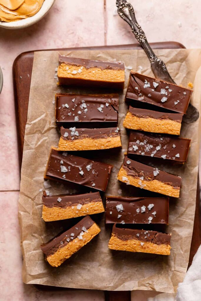 peanut butter bars sliced