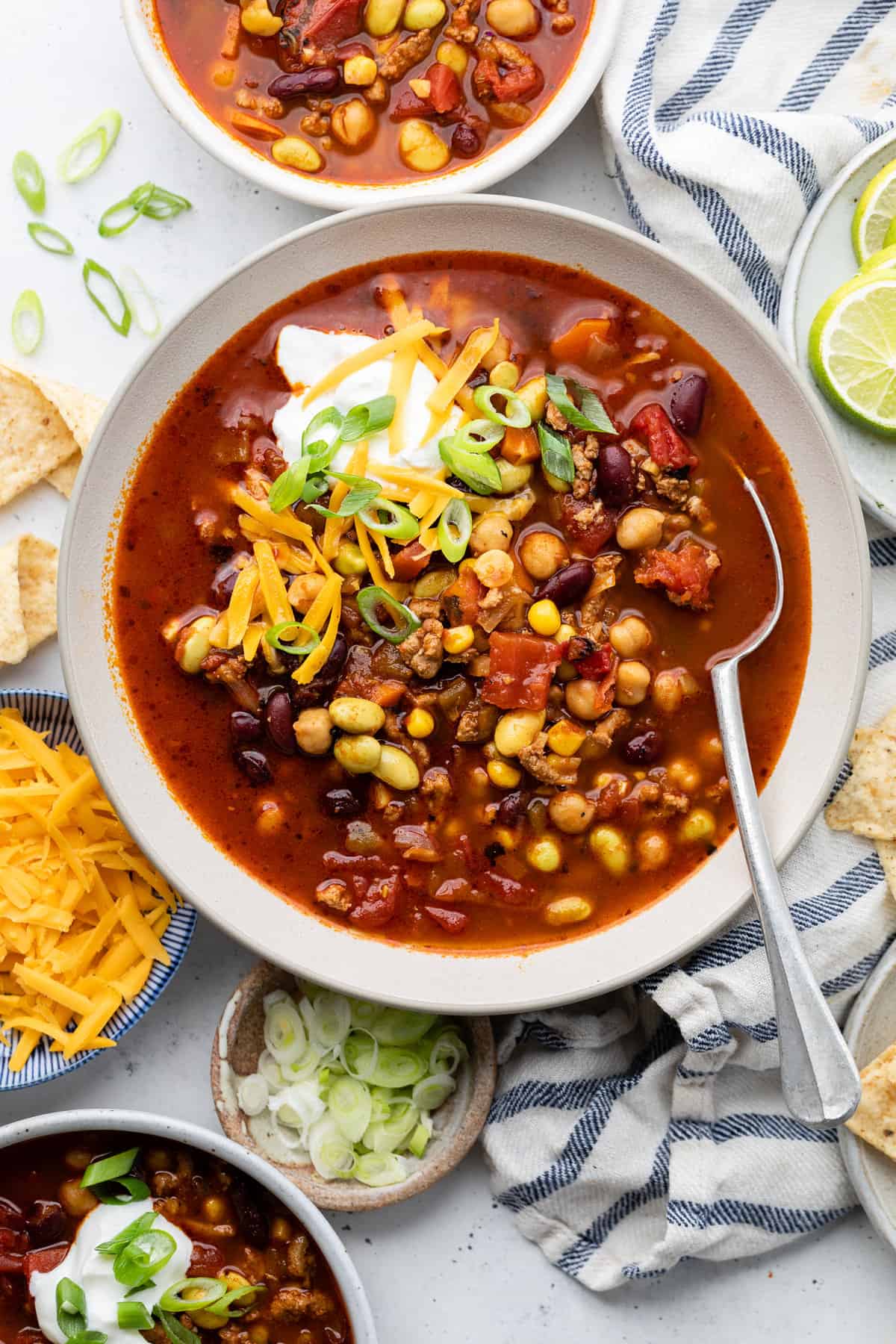 chili in bowl with spoon