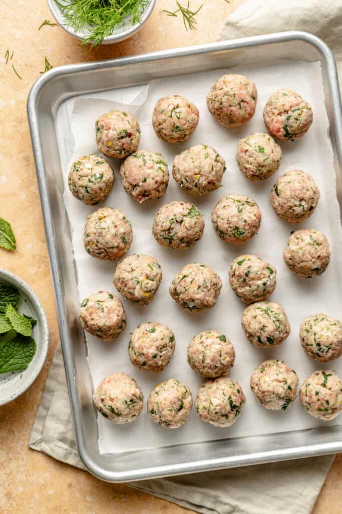shaped meatballs on sheet pan