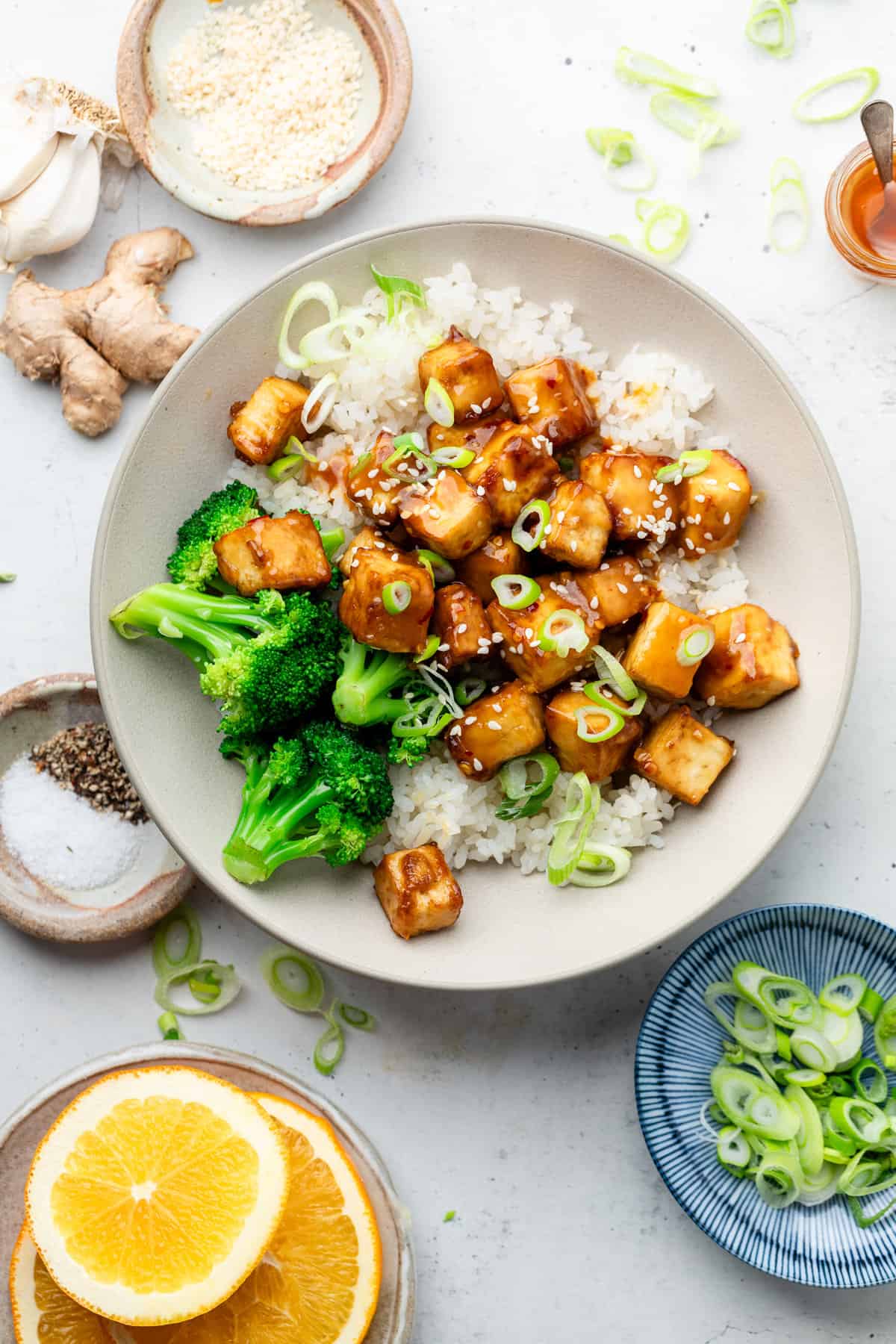 tofu with rice and broccoli