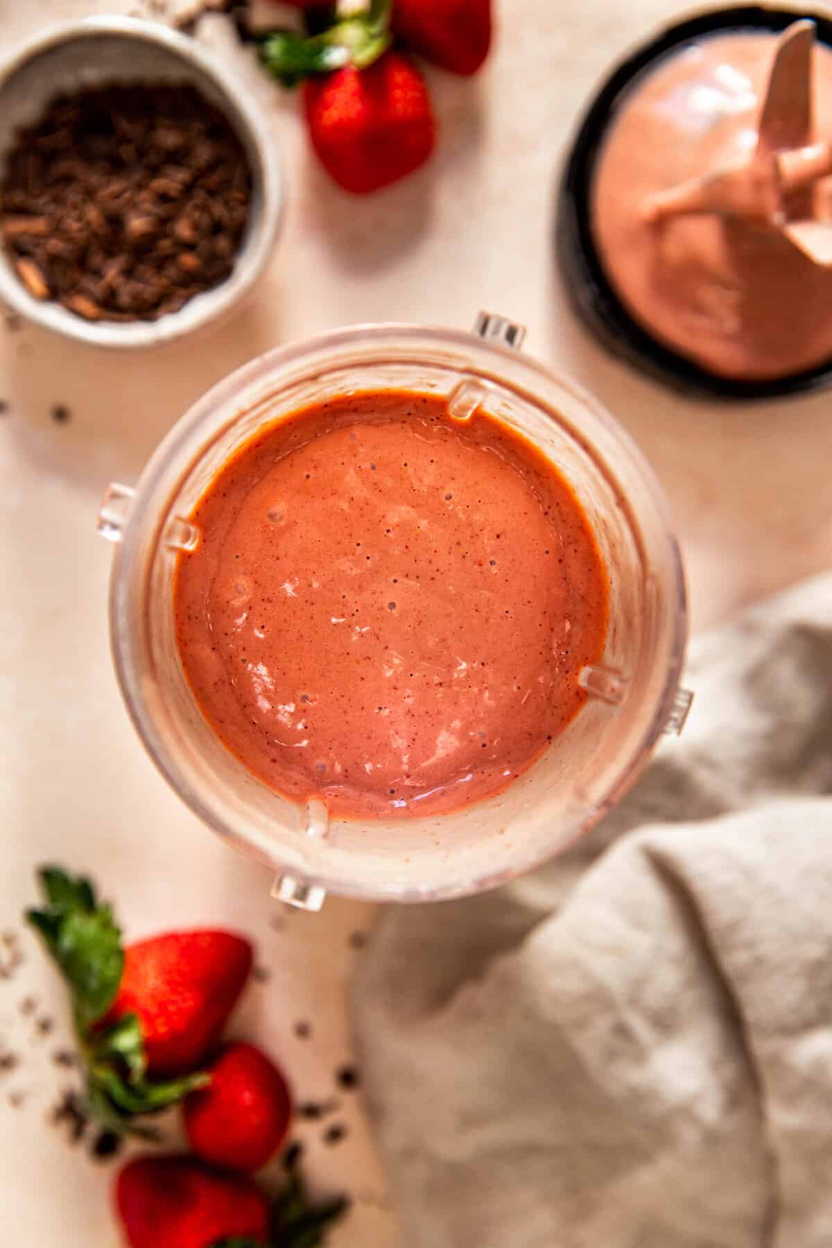 chocolate strawberry smoothie in blender