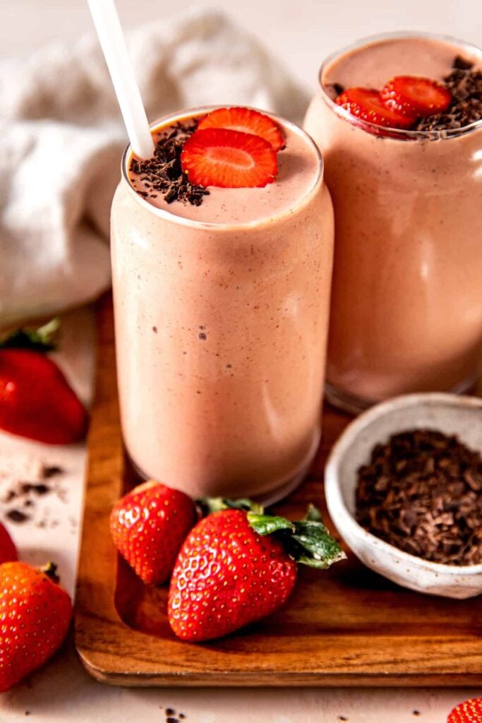 strawberry smoothie in glasses
