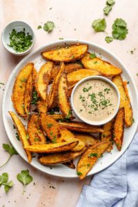 potato wedges and aioli on plate