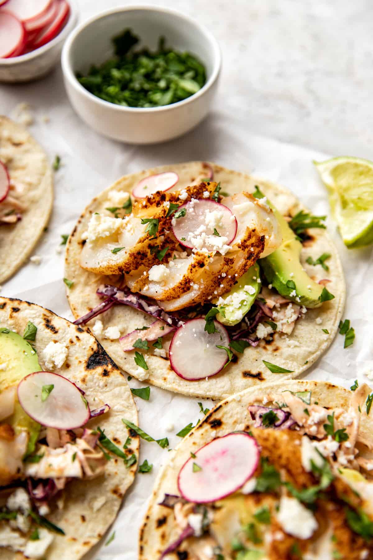 fish taco with toppings