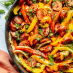 sausage and peppers in skillet