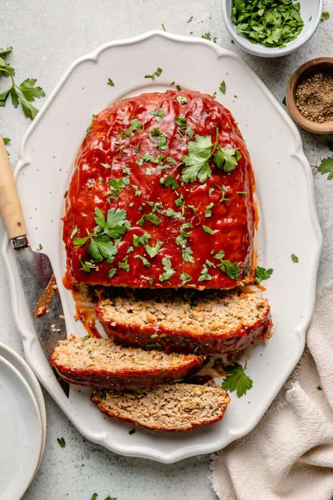 meatloaf on plate with knife