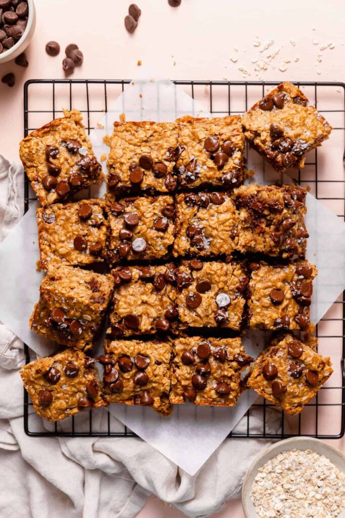 banana oatmeal bars sliced into 16