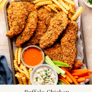 pinterest graphic with picture of buffalo chicken tenders