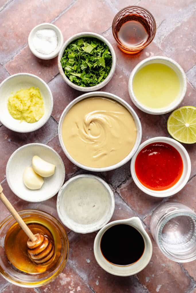 cashew dressing ingredients in small bowls