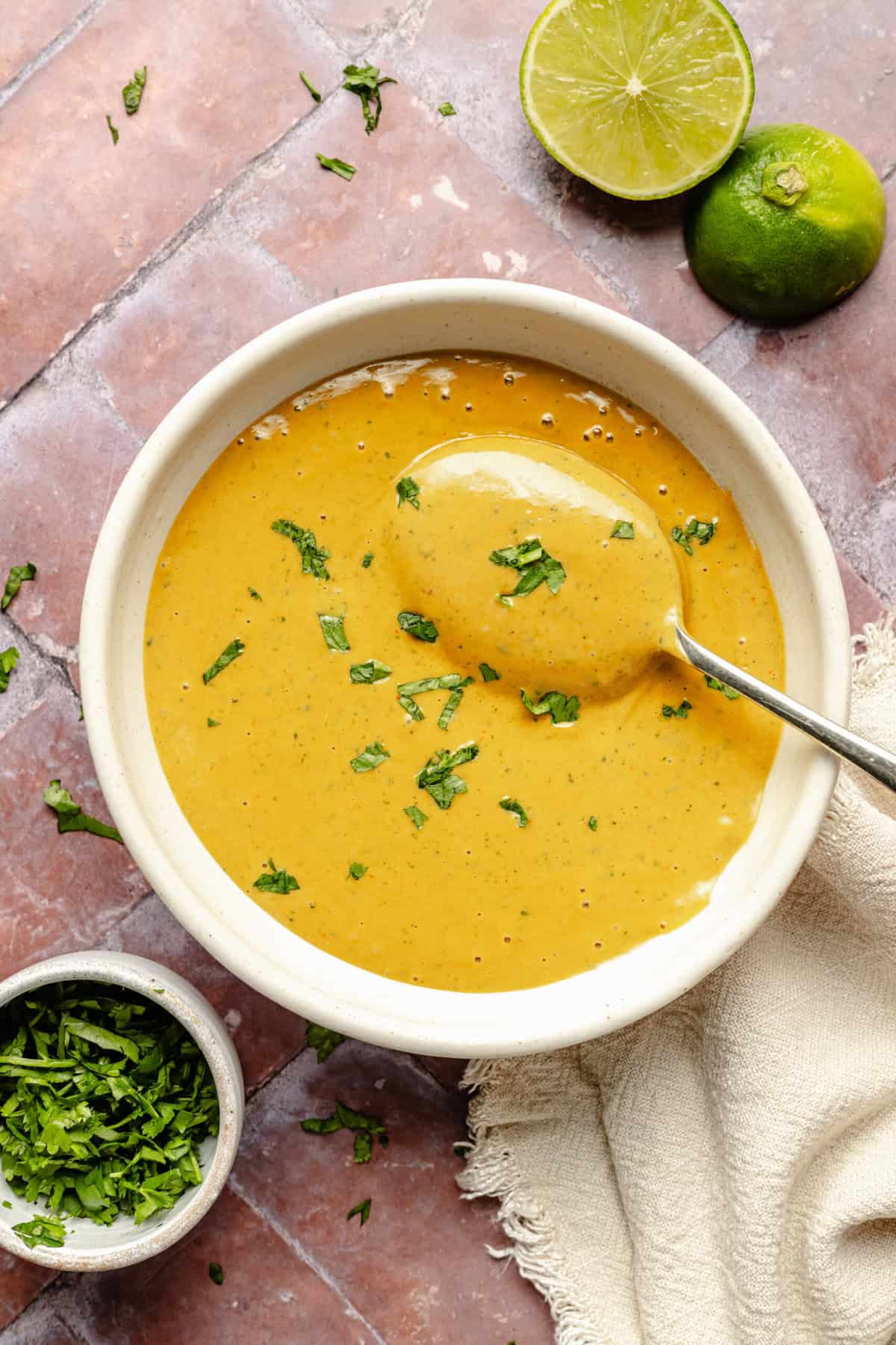 cashew dressing in bowl with spoon