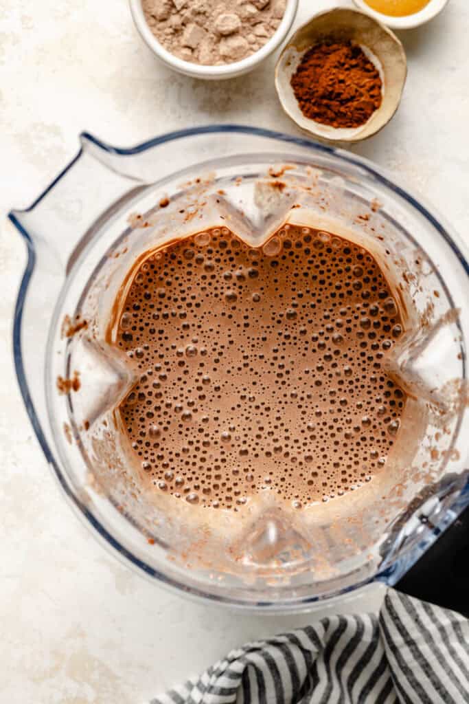 chocolate protein shake in blender