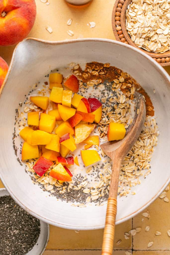 overnight oat ingredients in mixing bowl