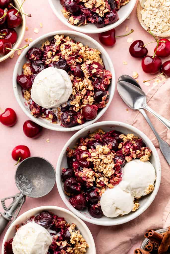 cherry crisp in bowls