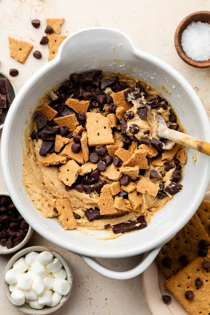 batter with mix-ins in mixing bowl