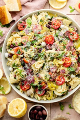tortellini pasta salad in serving dish
