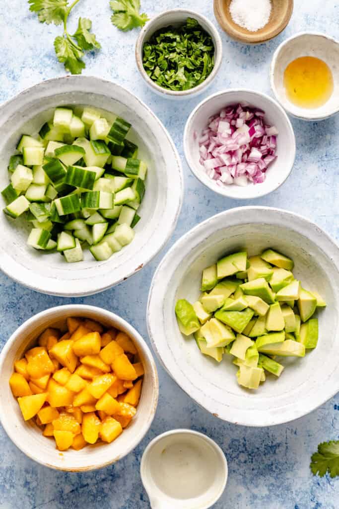 salsa ingredients in small bowls