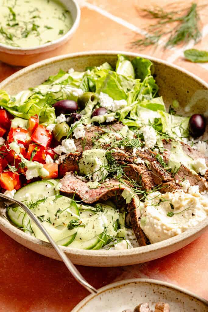 steak salad with Greek yogurt dressing 