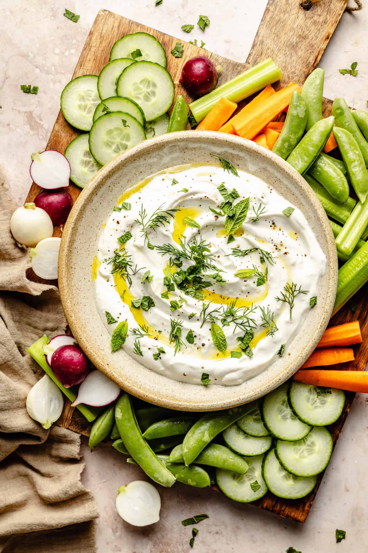 tahini yogurt dip with veggies