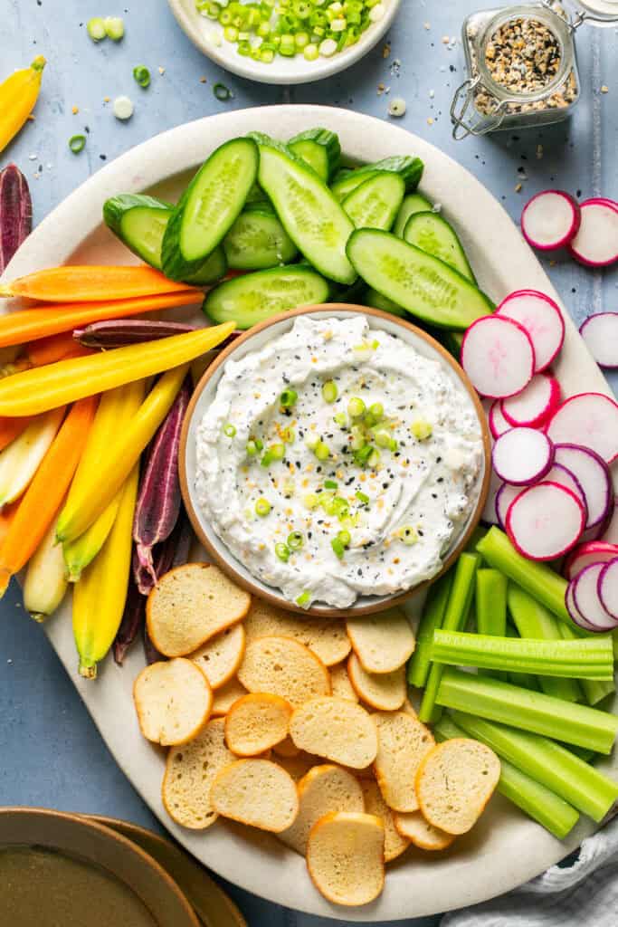 bagel dip with veggies