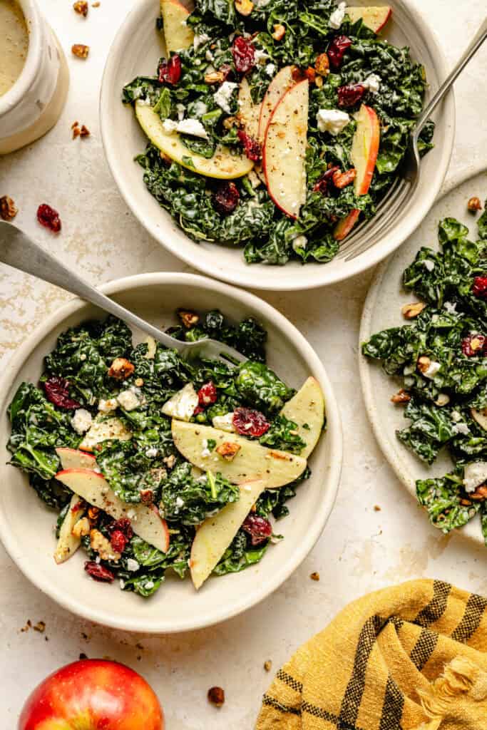 kale salad in two small bowls