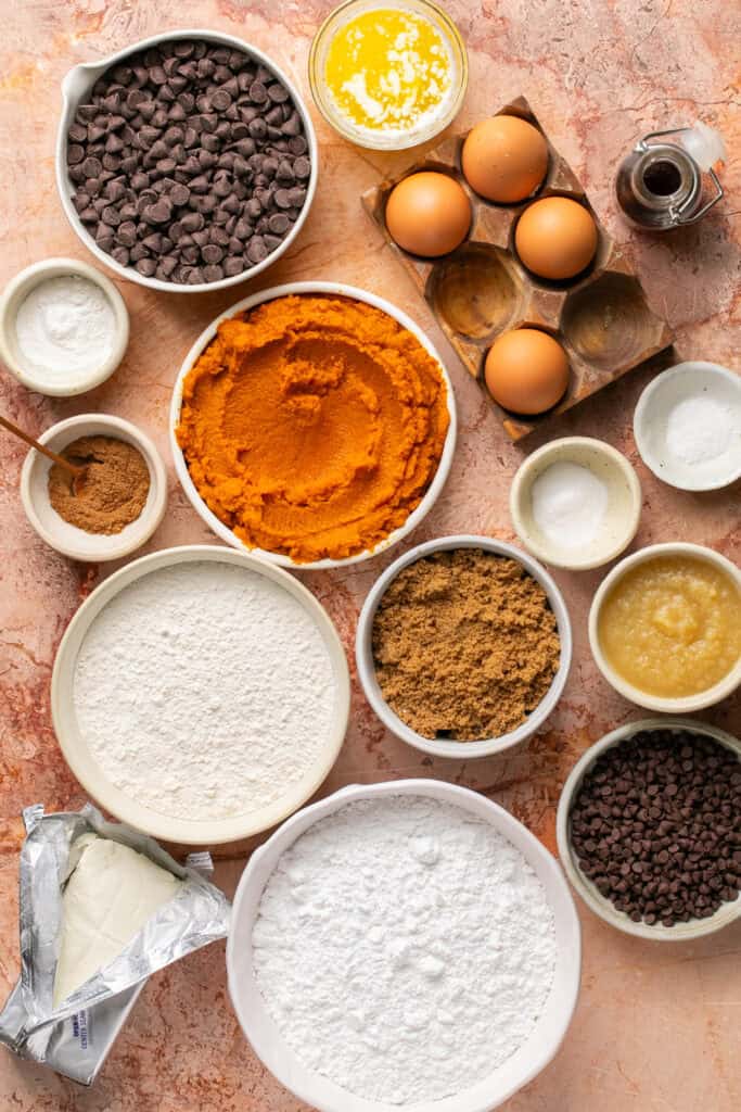 cake ingredients in small bowls