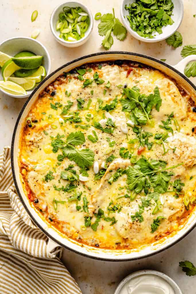 skillet chipotle chicken in baking dish