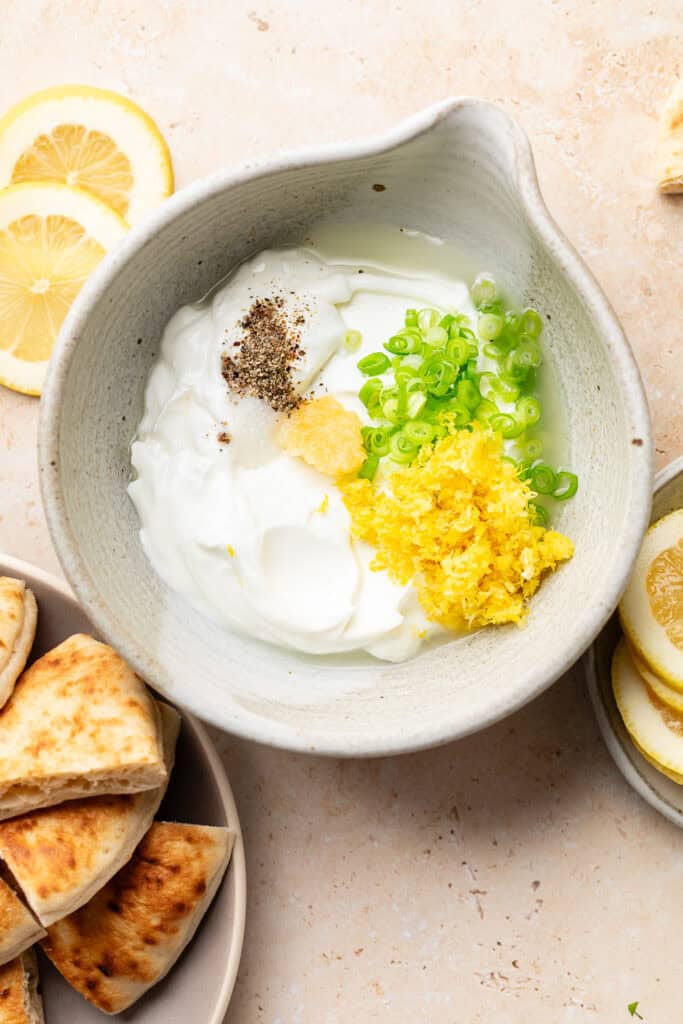 labneh dip ingredients in bowl