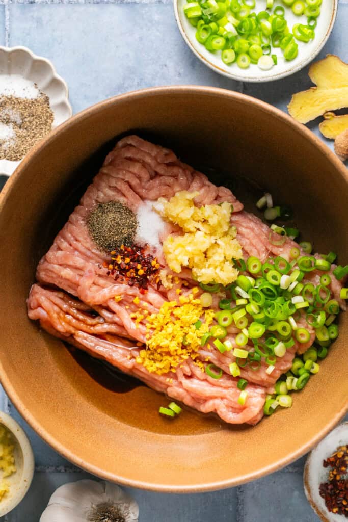 meatball ingredients in mixing bowl