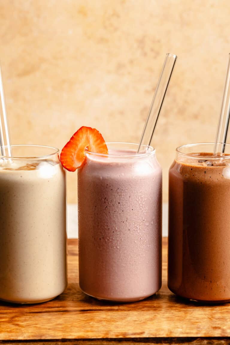 protein shakes on serving board
