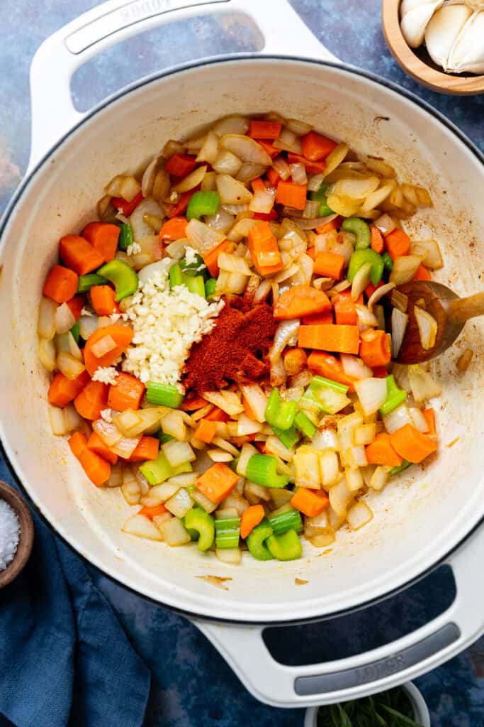 sweet potato soup ingredients in pot