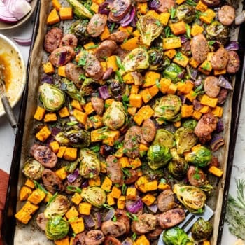 roasted sheet pan dinner on sheet pan