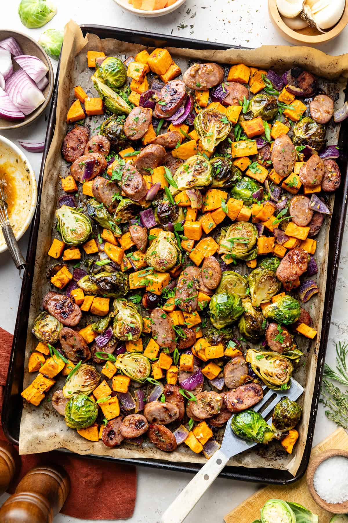 roasted sheet pan dinner on sheet pan