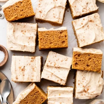 pumpkin cake sliced into squares