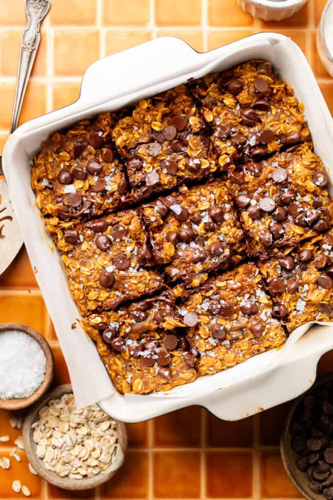 oatmeal bars sliced into 9