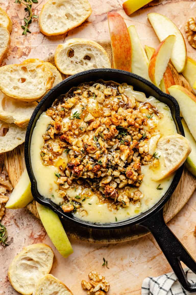 baked brie with nuts and crostini