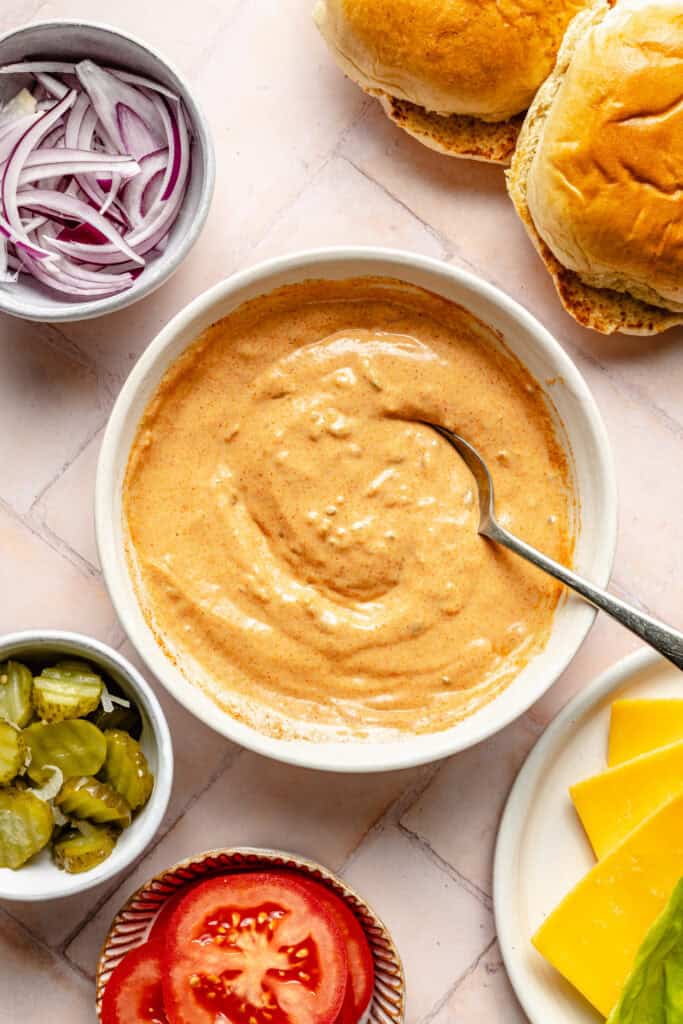 burger sauce in bowl with spoon