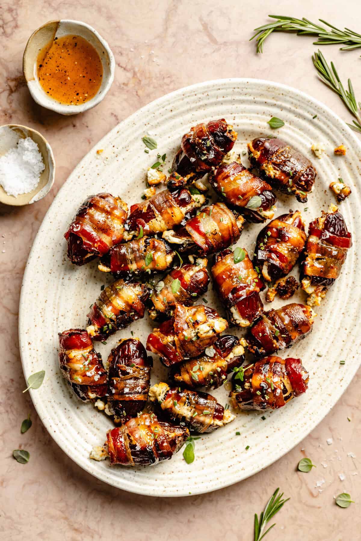 bacon wrapped dates on serving platter