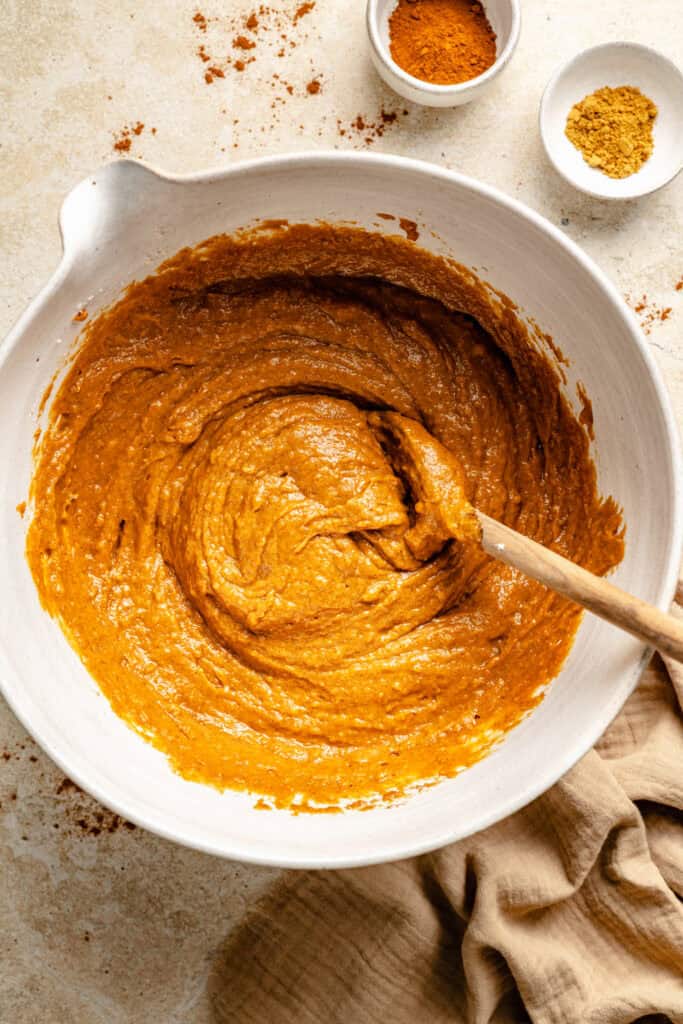 sweet potato cake batter in bowl
