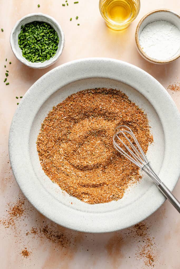 dry rub in small bowl with small whisk