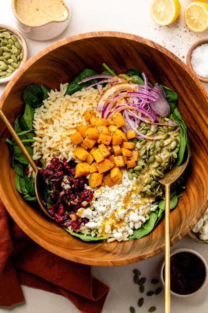 salad ingredients in large mixing bowl