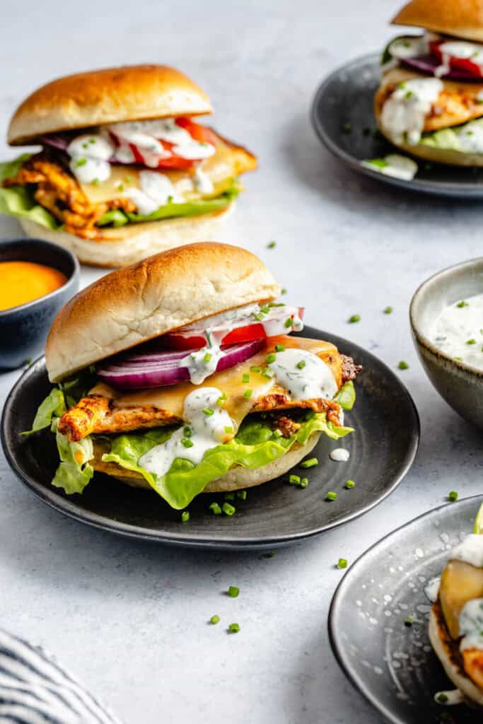 buffalo chicken sandwiches on plates