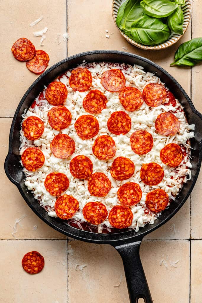 pizza dip right before going into the oven